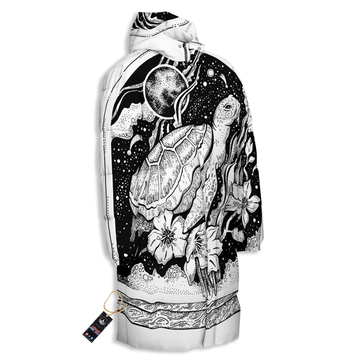 Turtle Sea Zentangle Print Long Down Jacket-grizzshop