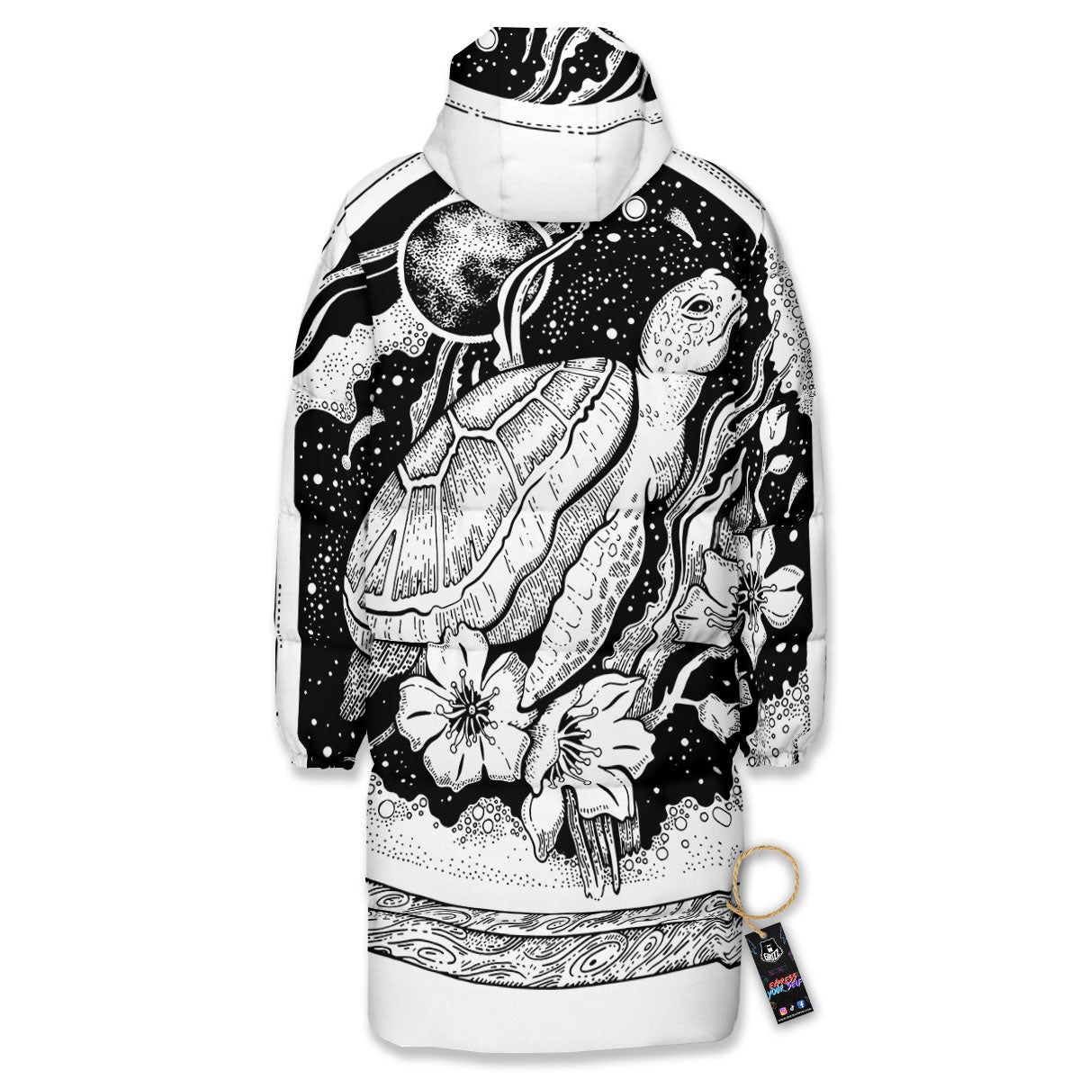 Turtle Sea Zentangle Print Long Down Jacket-grizzshop