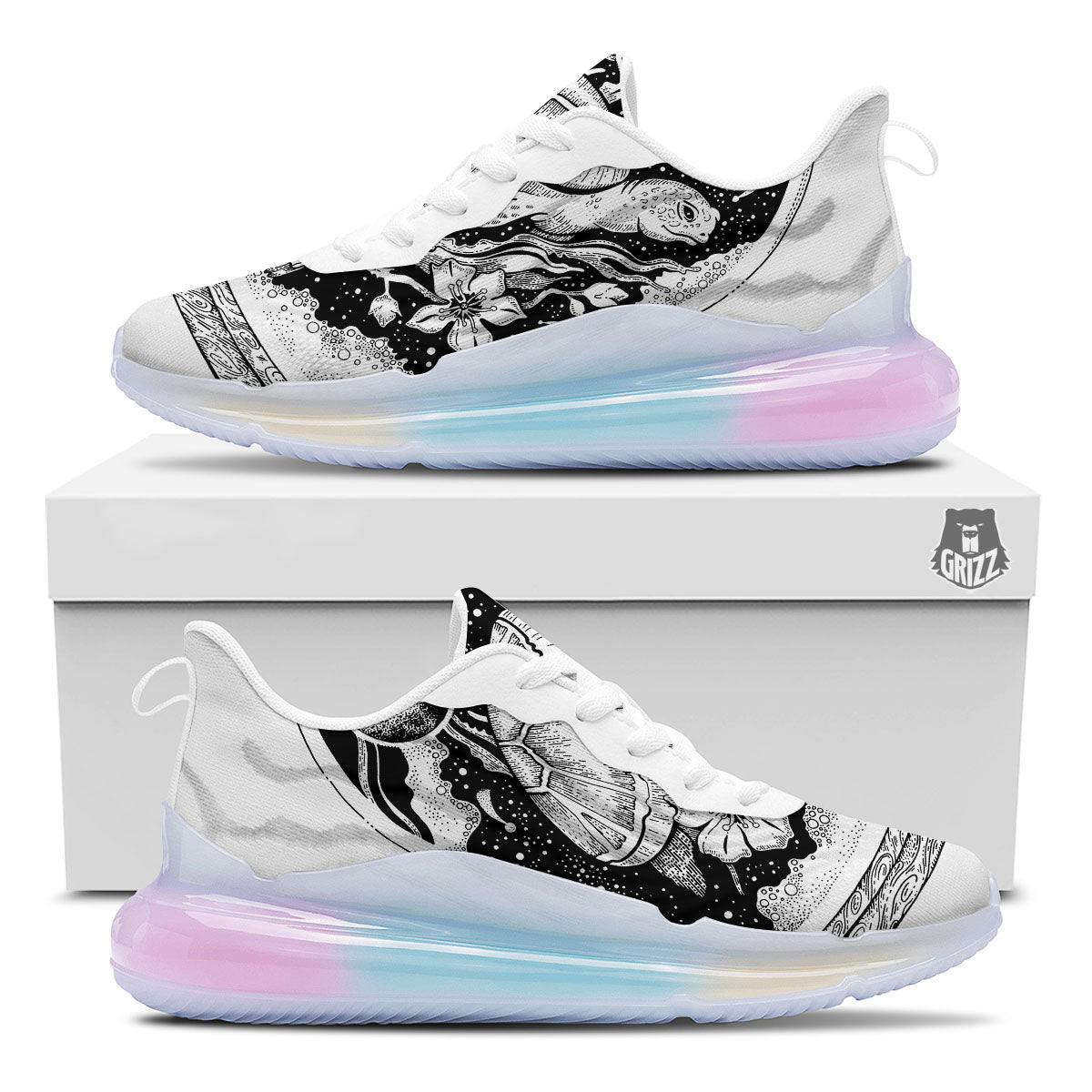 Turtle Sea Zentangle Print Running Sneakers-grizzshop