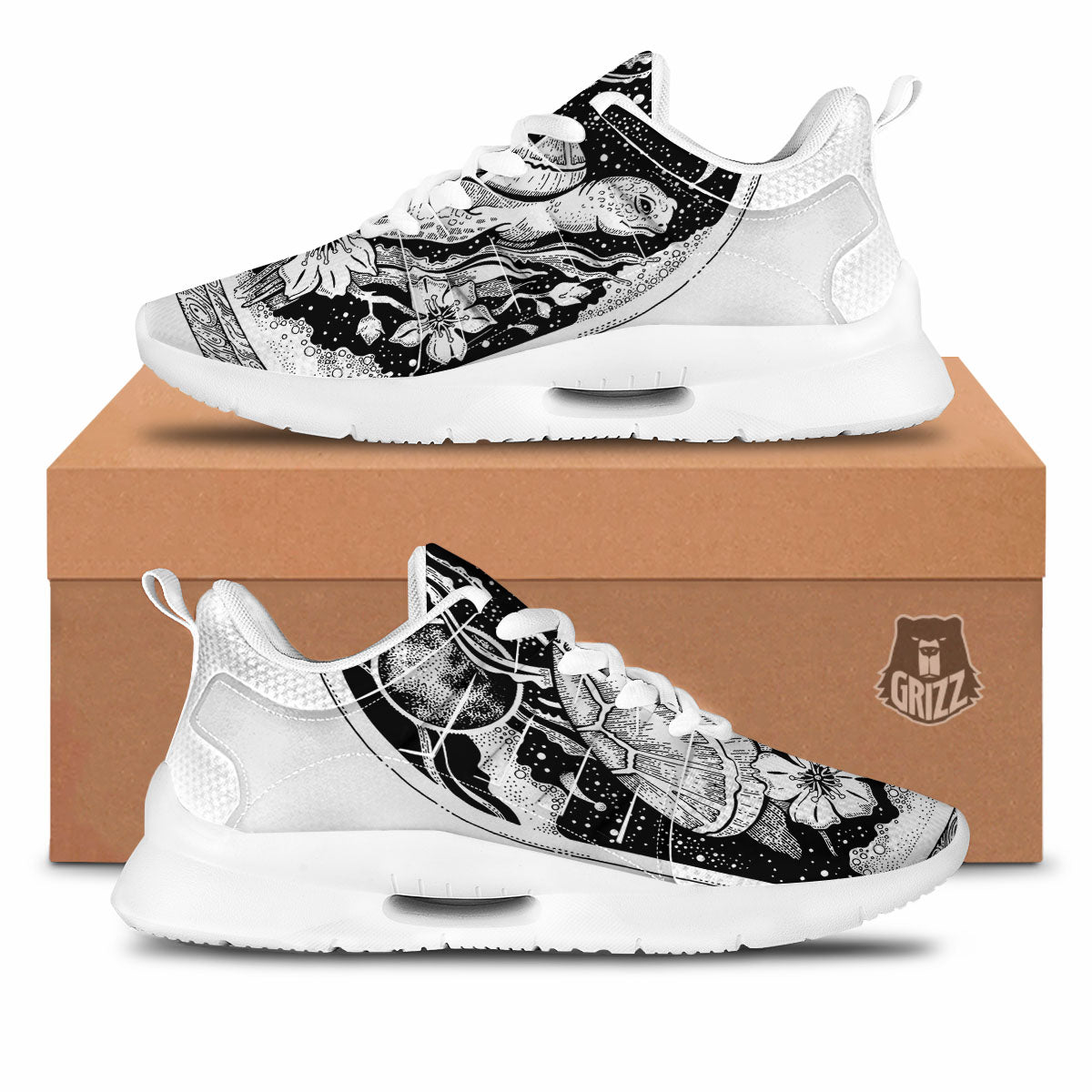 Turtle Sea Zentangle Print Tennis Shoes-grizzshop
