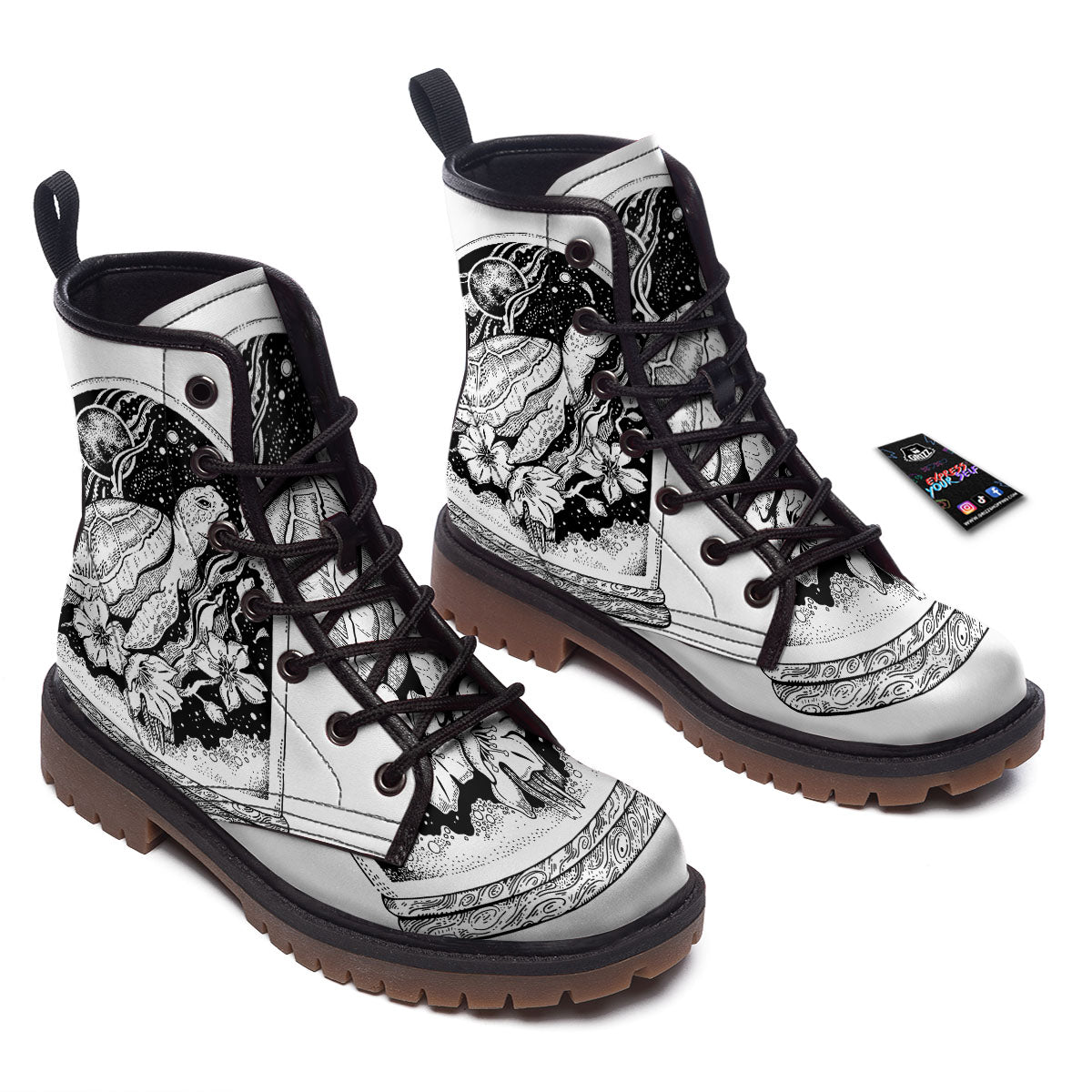 Turtle Sea Zentangle Print Work Boots-grizzshop
