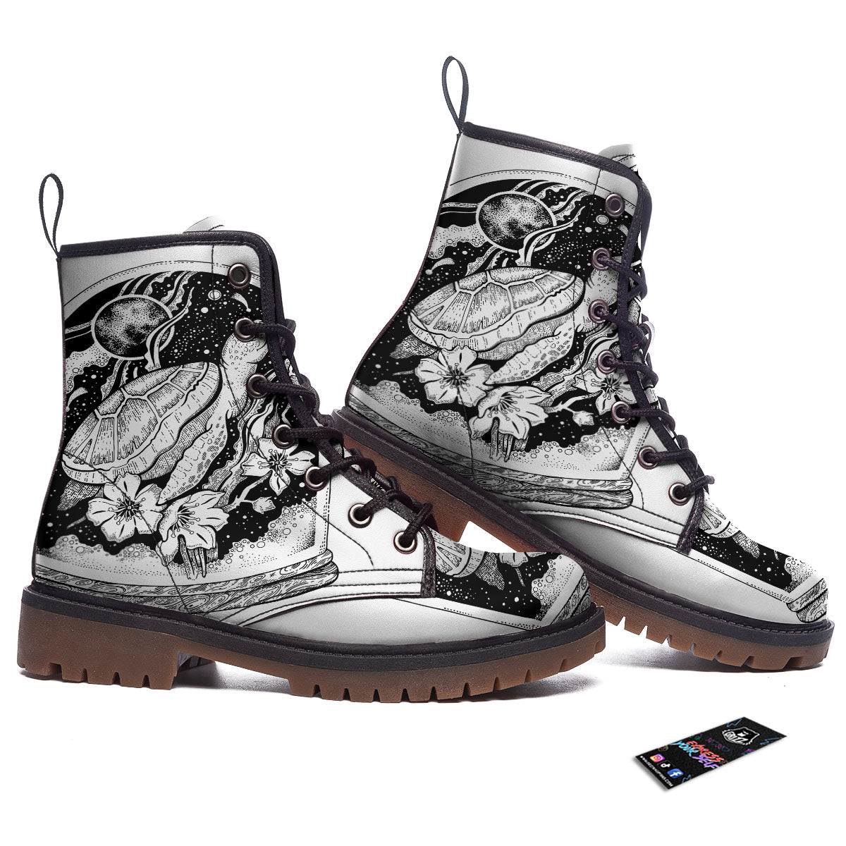 Turtle Sea Zentangle Print Work Boots-grizzshop
