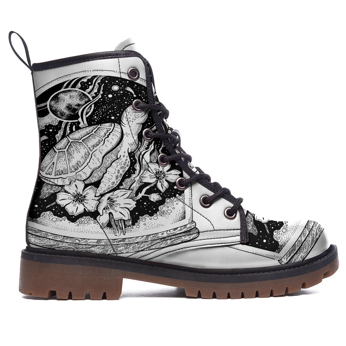 Turtle Sea Zentangle Print Work Boots-grizzshop