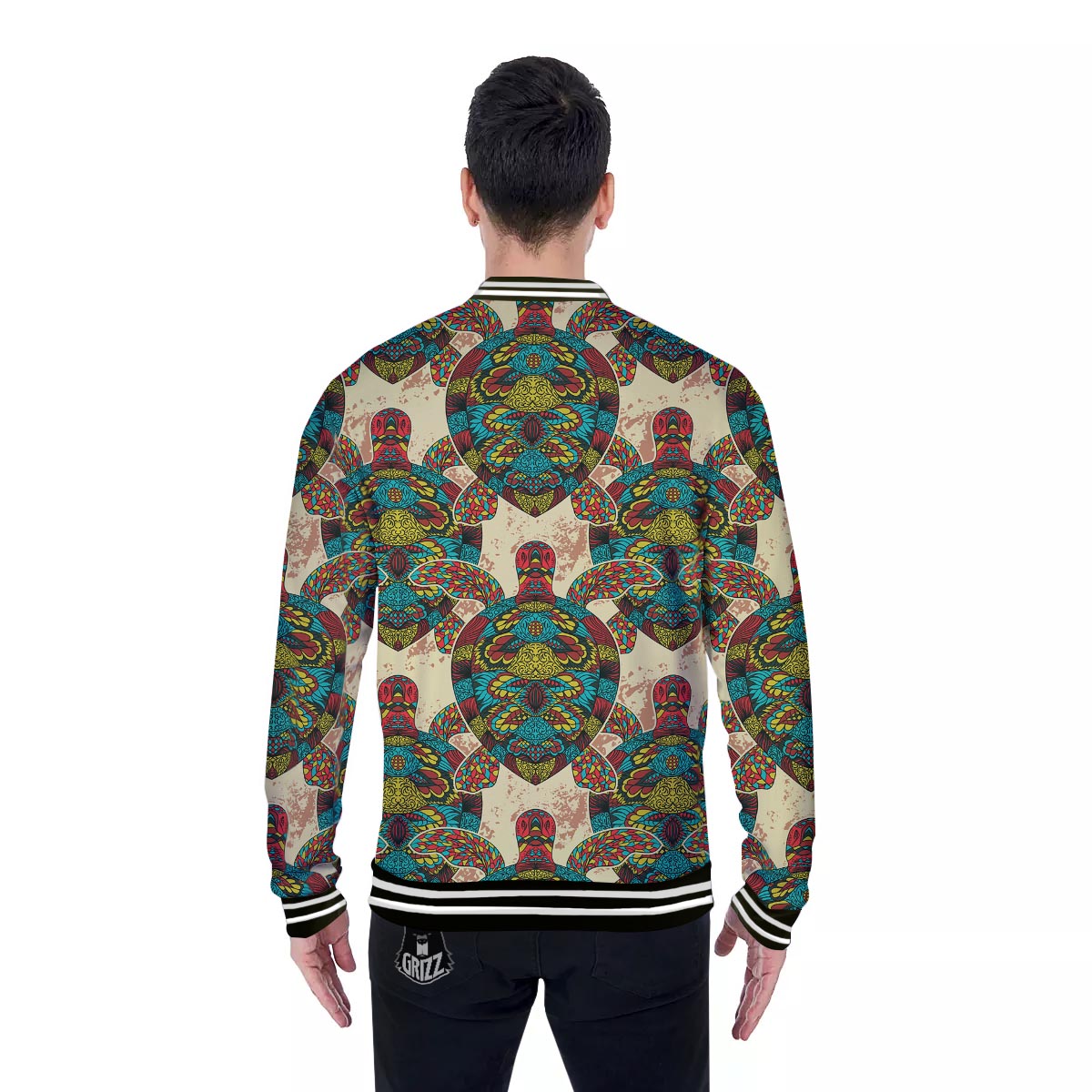 Turtle Tribal Sea Print Pattern Baseball Jacket-grizzshop