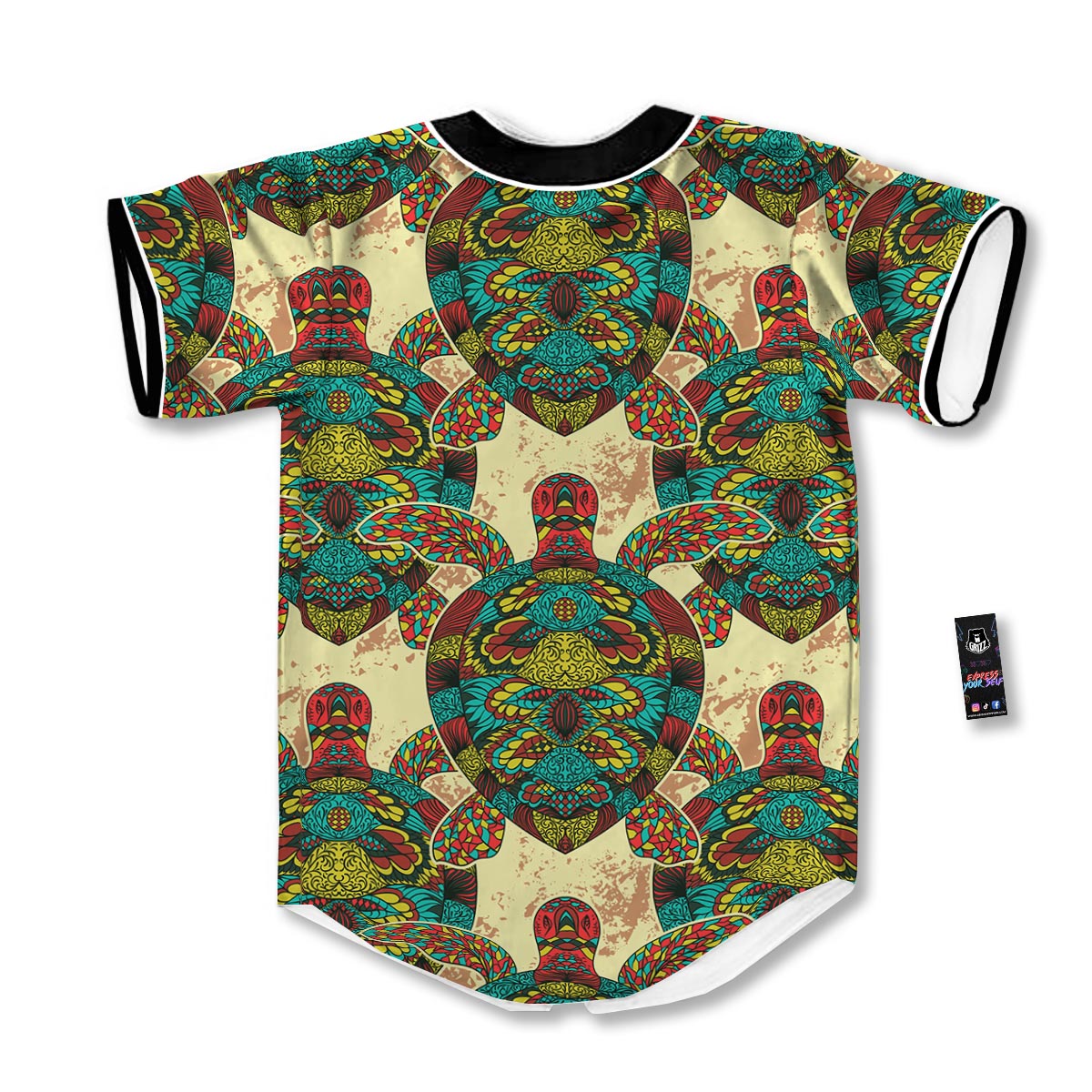 Turtle Tribal Sea Print Pattern Baseball Jersey-grizzshop