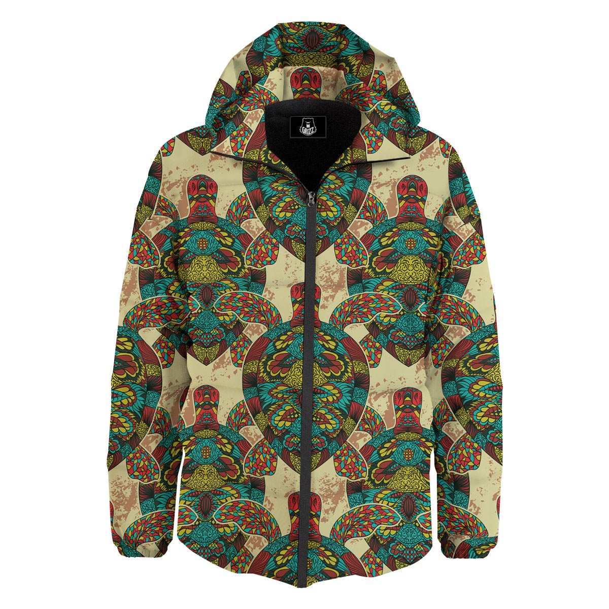 Turtle Tribal Sea Print Pattern Down Jacket-grizzshop