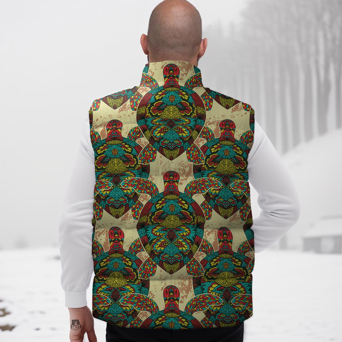 Turtle Tribal Sea Print Pattern Down Vest