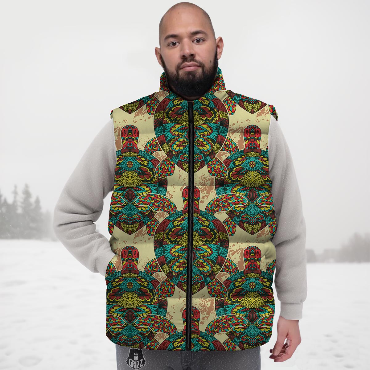 Turtle Tribal Sea Print Pattern Down Vest