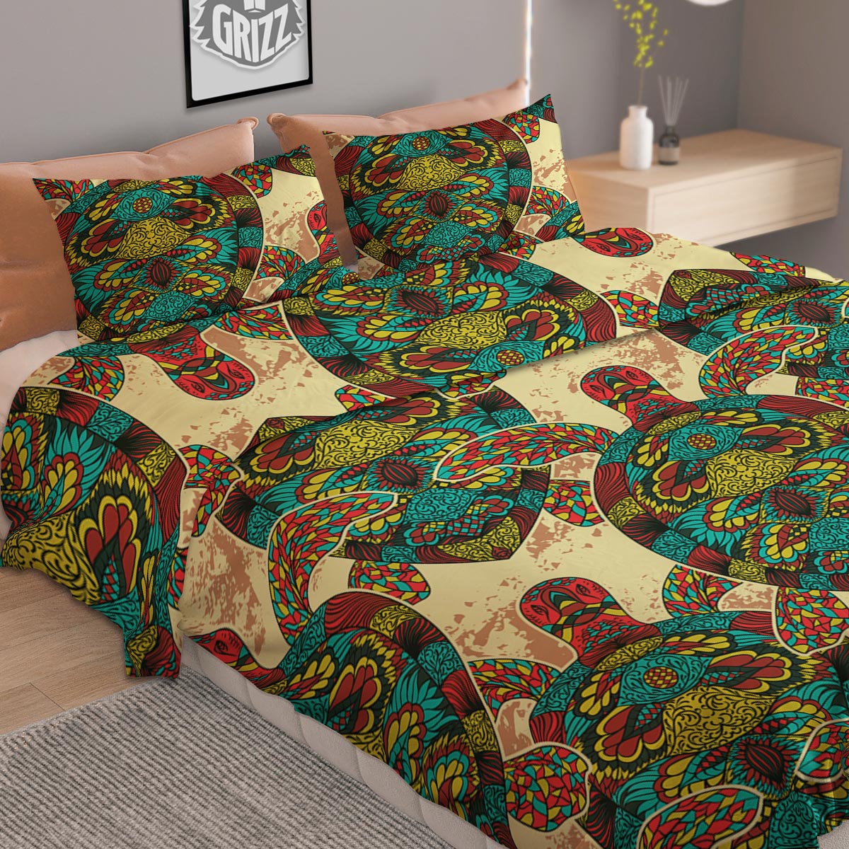Turtle Tribal Sea Print Pattern Duvet Cover Bedding Set
