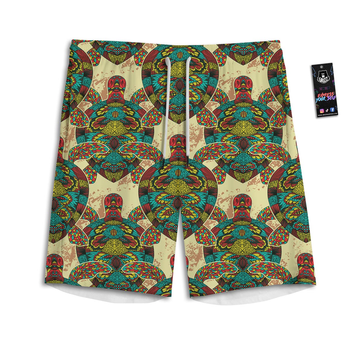 Turtle Tribal Sea Print Pattern Men's Athletic Shorts