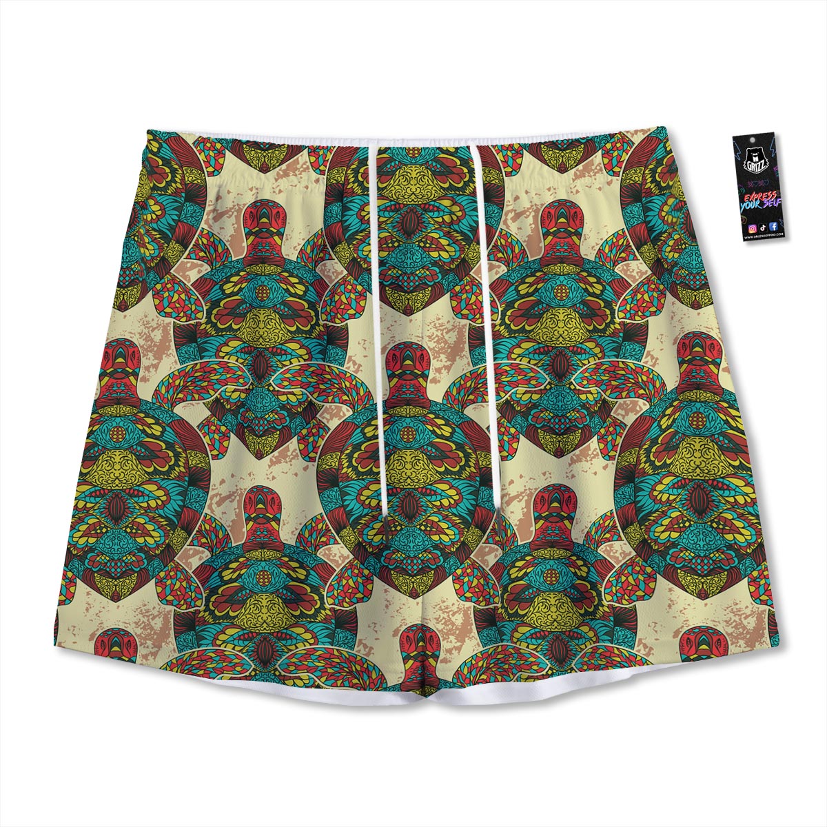 Turtle Tribal Sea Print Pattern Mesh Shorts