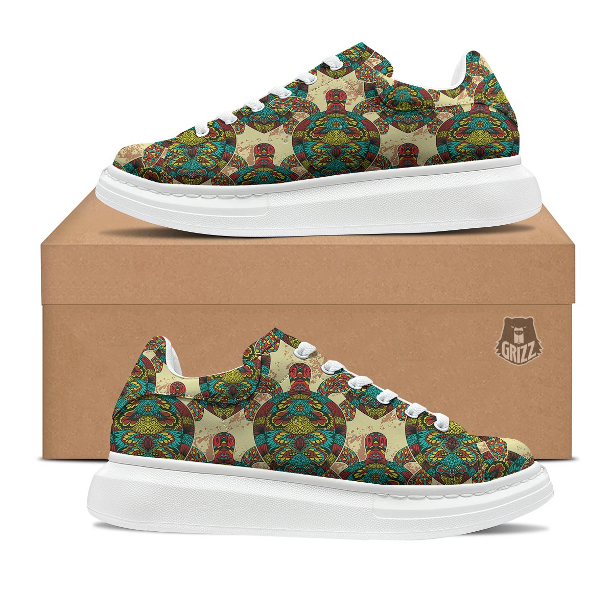 Turtle Tribal Sea Print Pattern Platform Shoes-grizzshop