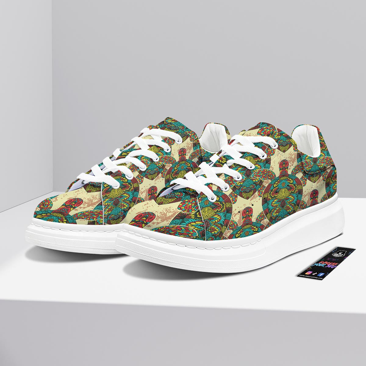 Turtle Tribal Sea Print Pattern Platform Shoes-grizzshop