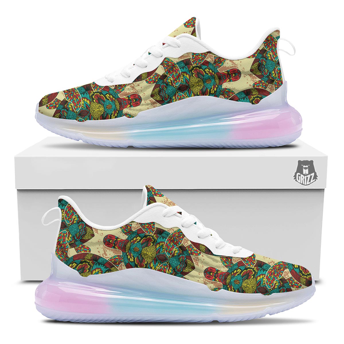 Turtle Tribal Sea Print Pattern Running Sneakers-grizzshop
