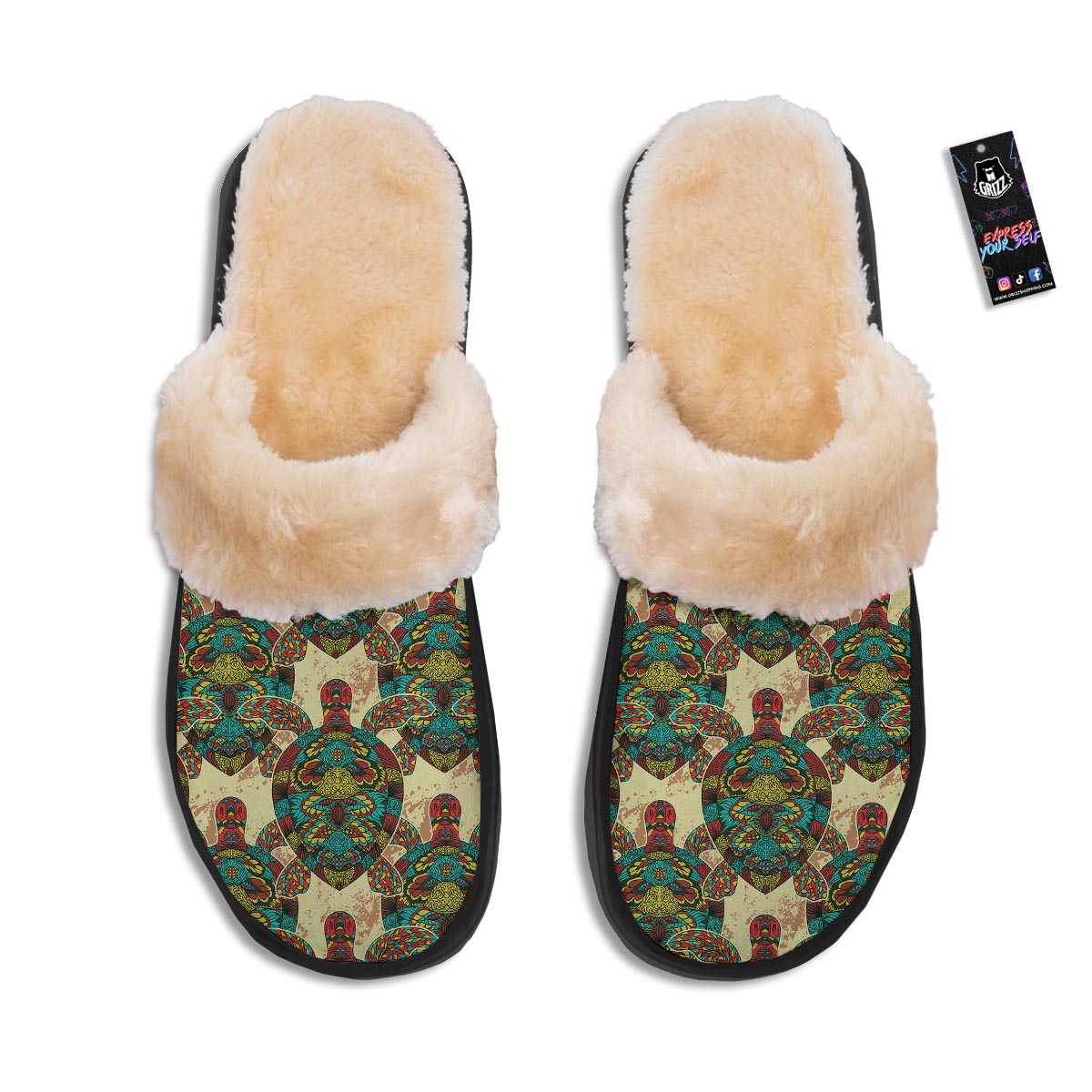 Turtle Tribal Sea Print Pattern Slippers-grizzshop