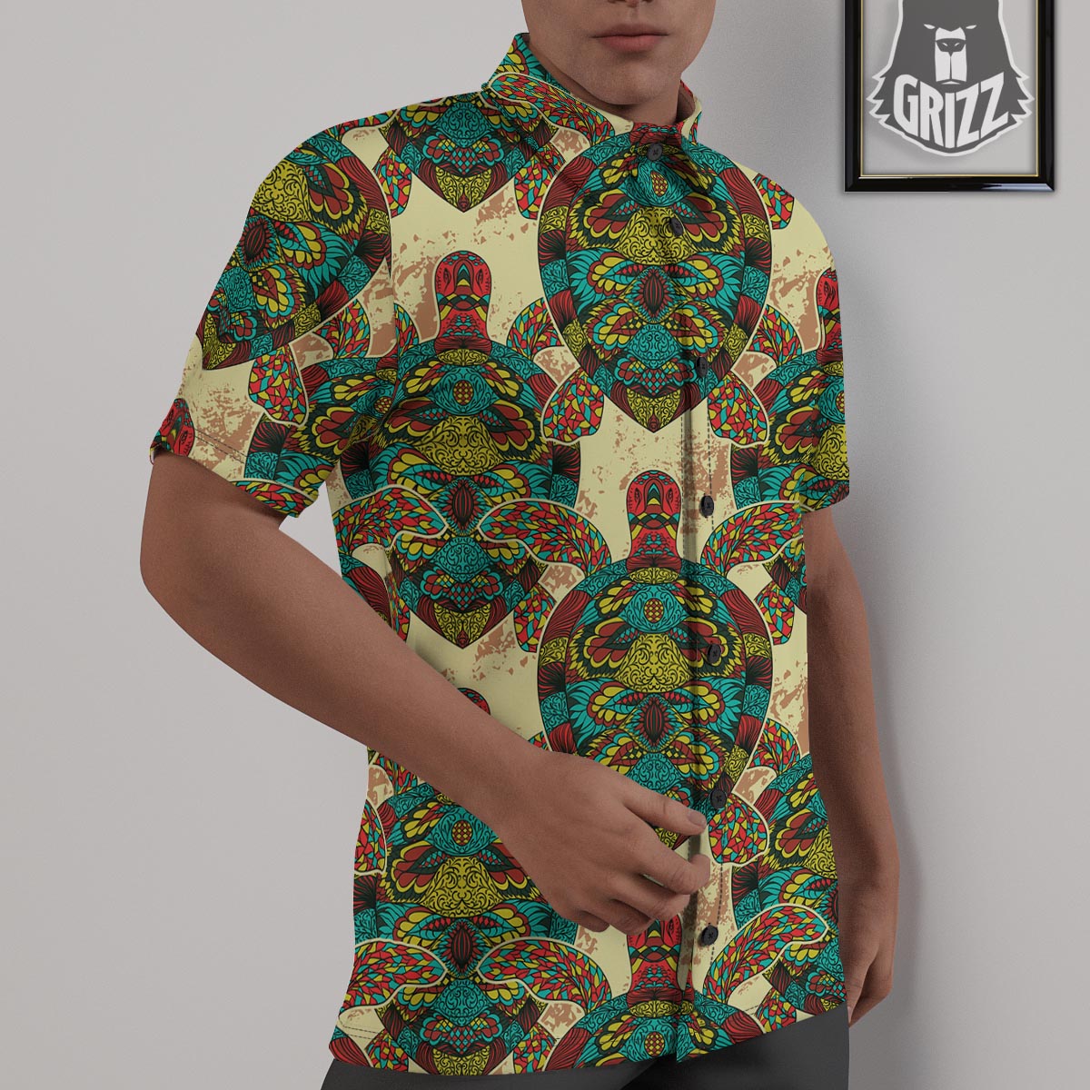 Turtle Tribal Sea Print Pattern Untucked Shirts-grizzshop