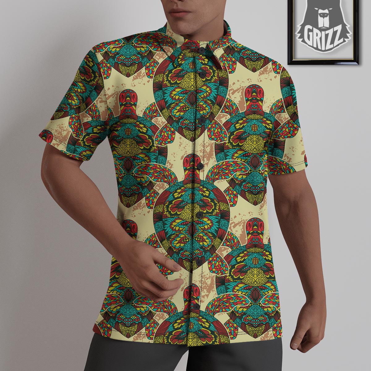 Turtle Tribal Sea Print Pattern Untucked Shirts-grizzshop