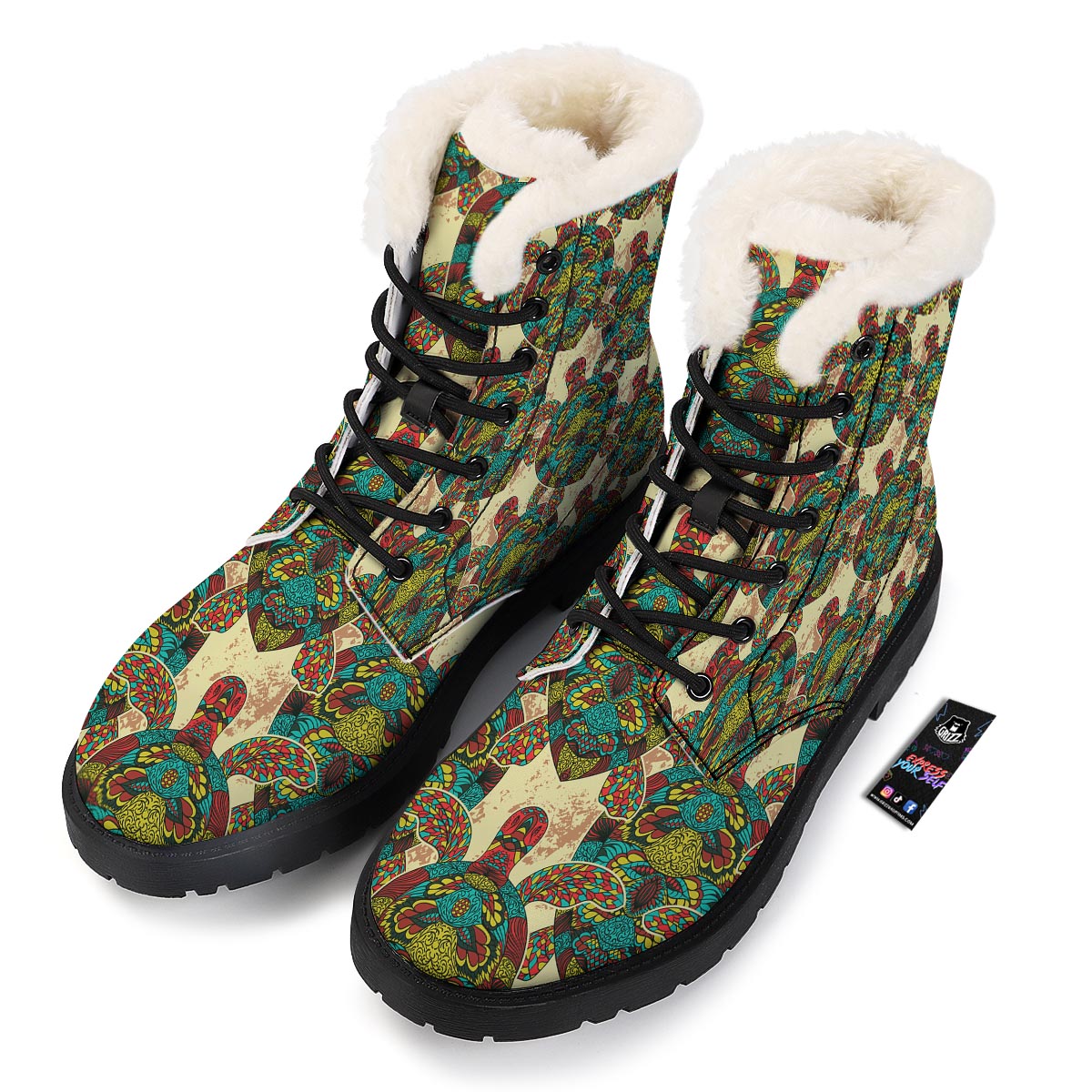 Turtle Tribal Sea Print Pattern Winter Boots-grizzshop