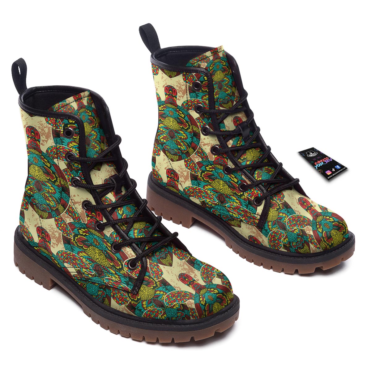 Turtle Tribal Sea Print Pattern Work Boots-grizzshop