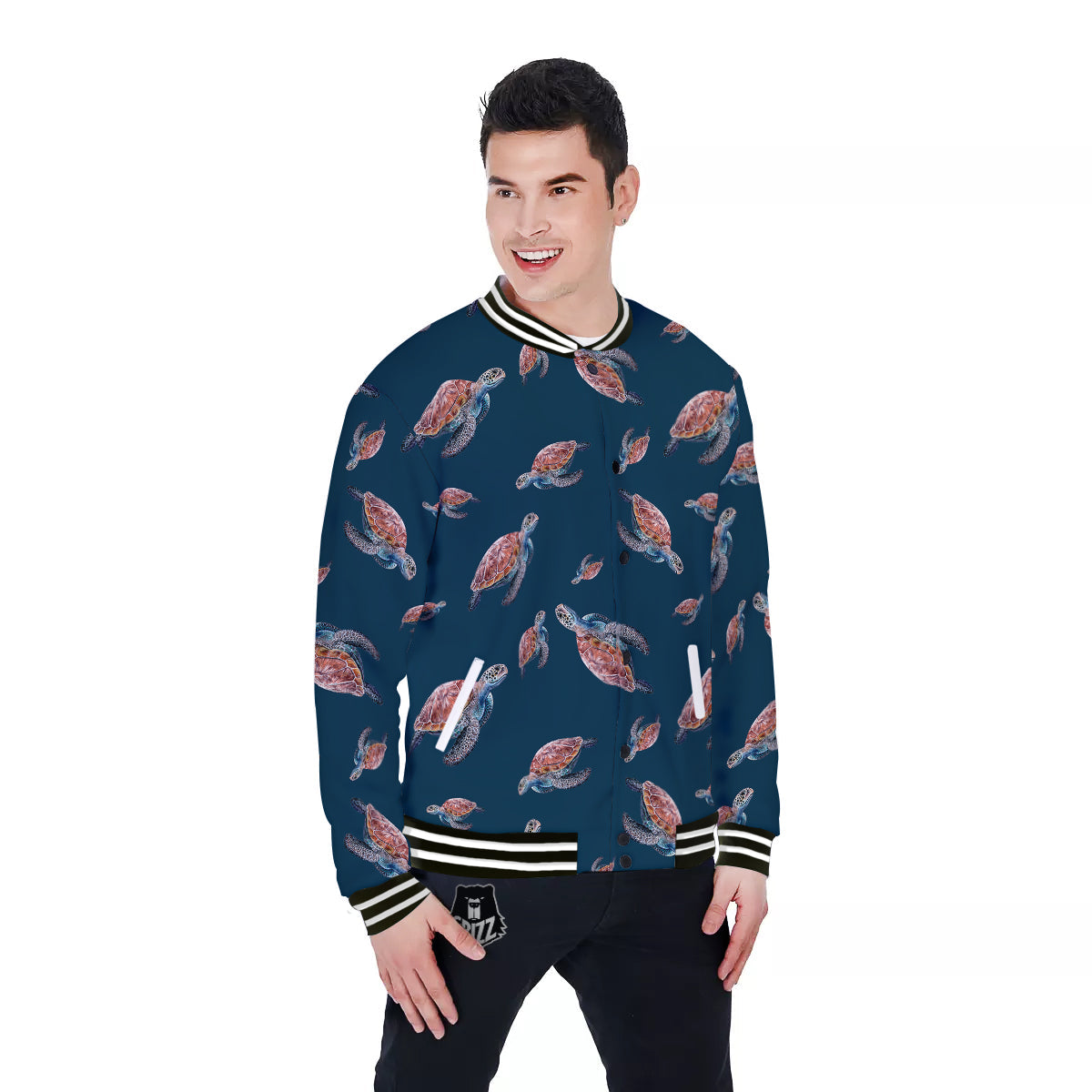 Turtle Watercolor Print Pattern Baseball Jacket-grizzshop