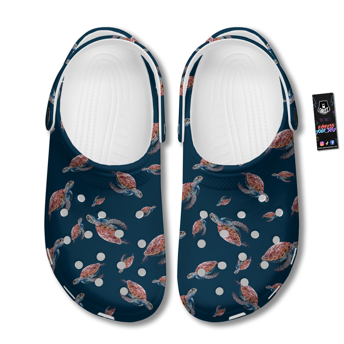Turtle Watercolor Print Pattern Clog-grizzshop