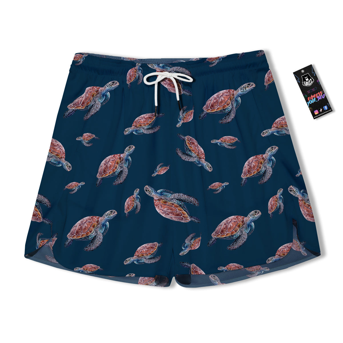 Turtle Watercolor Print Pattern Men's Running Shorts-grizzshop