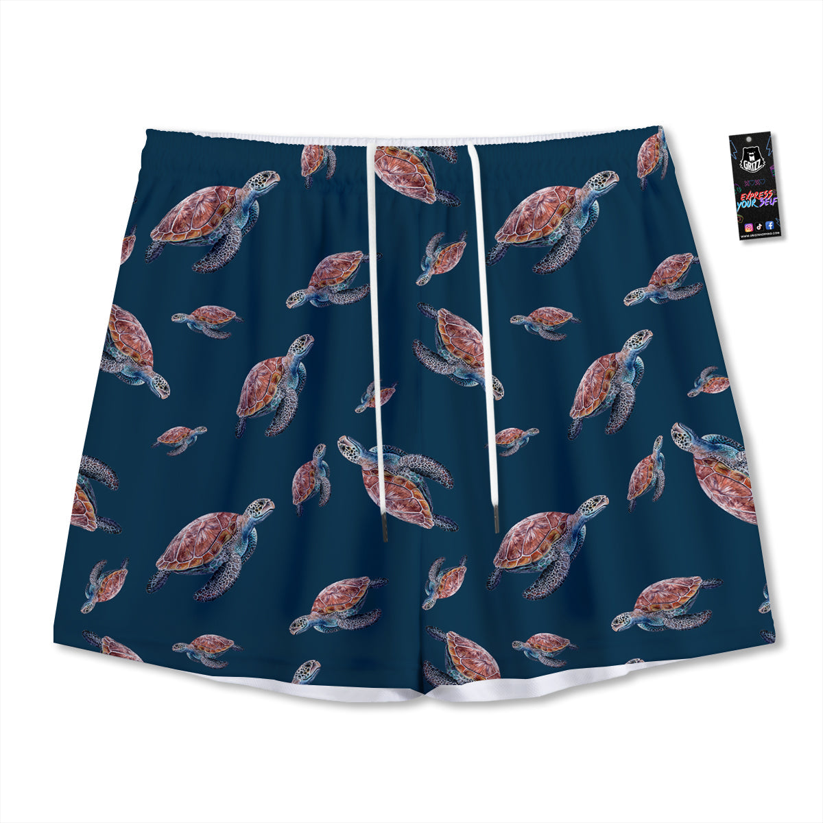 Turtle Watercolor Print Pattern Mesh Shorts-grizzshop