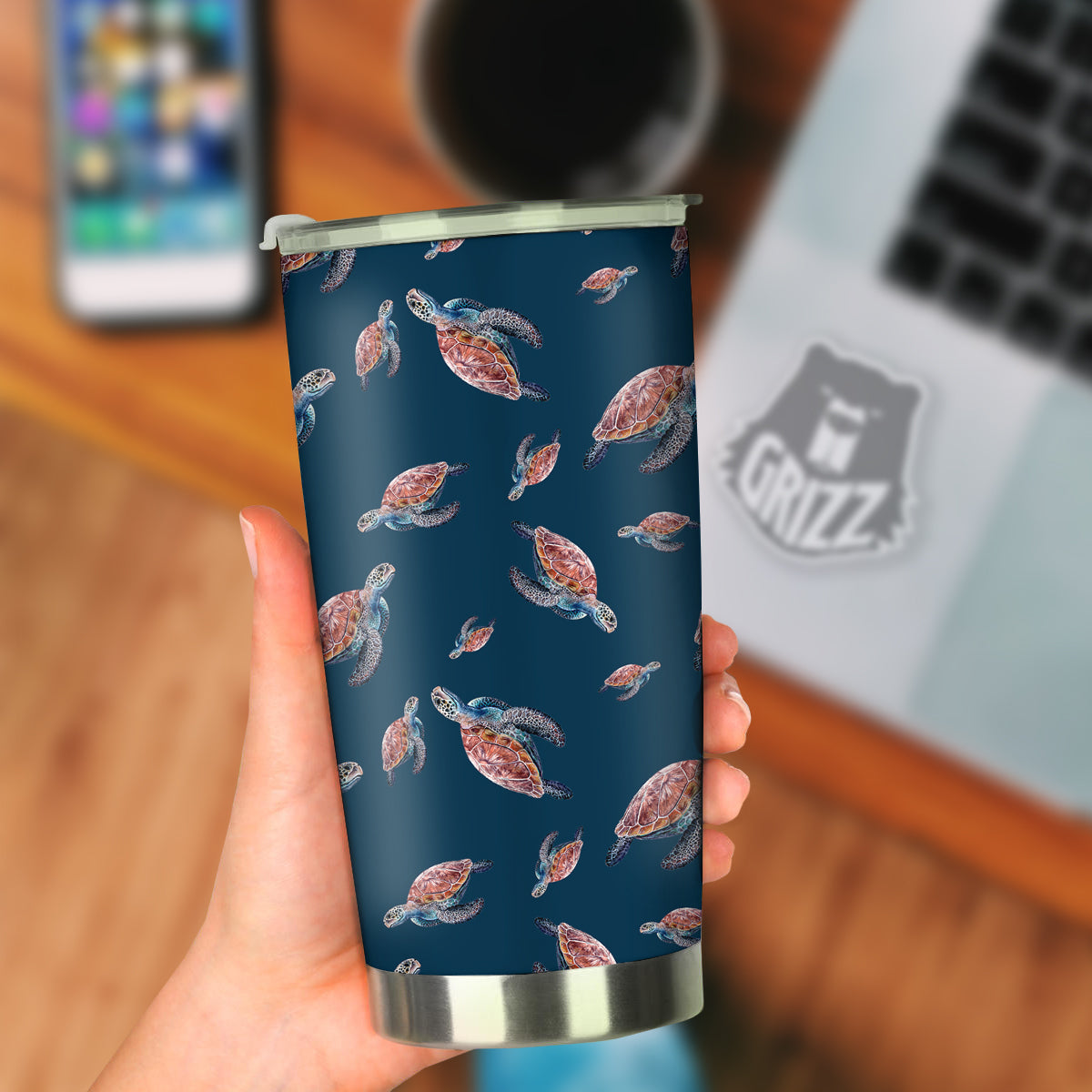 Turtle Watercolor Print Pattern Tumbler-grizzshop