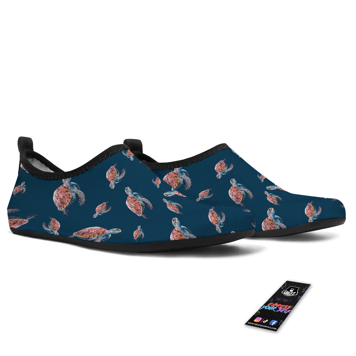 Turtle Watercolor Print Pattern Water Shoes-grizzshop