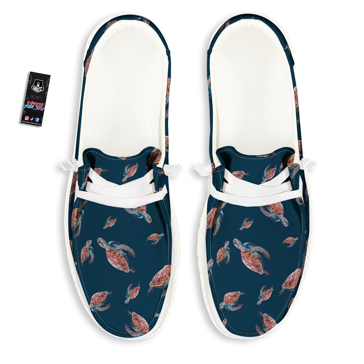 Turtle Watercolor Print Pattern White Loafers-grizzshop