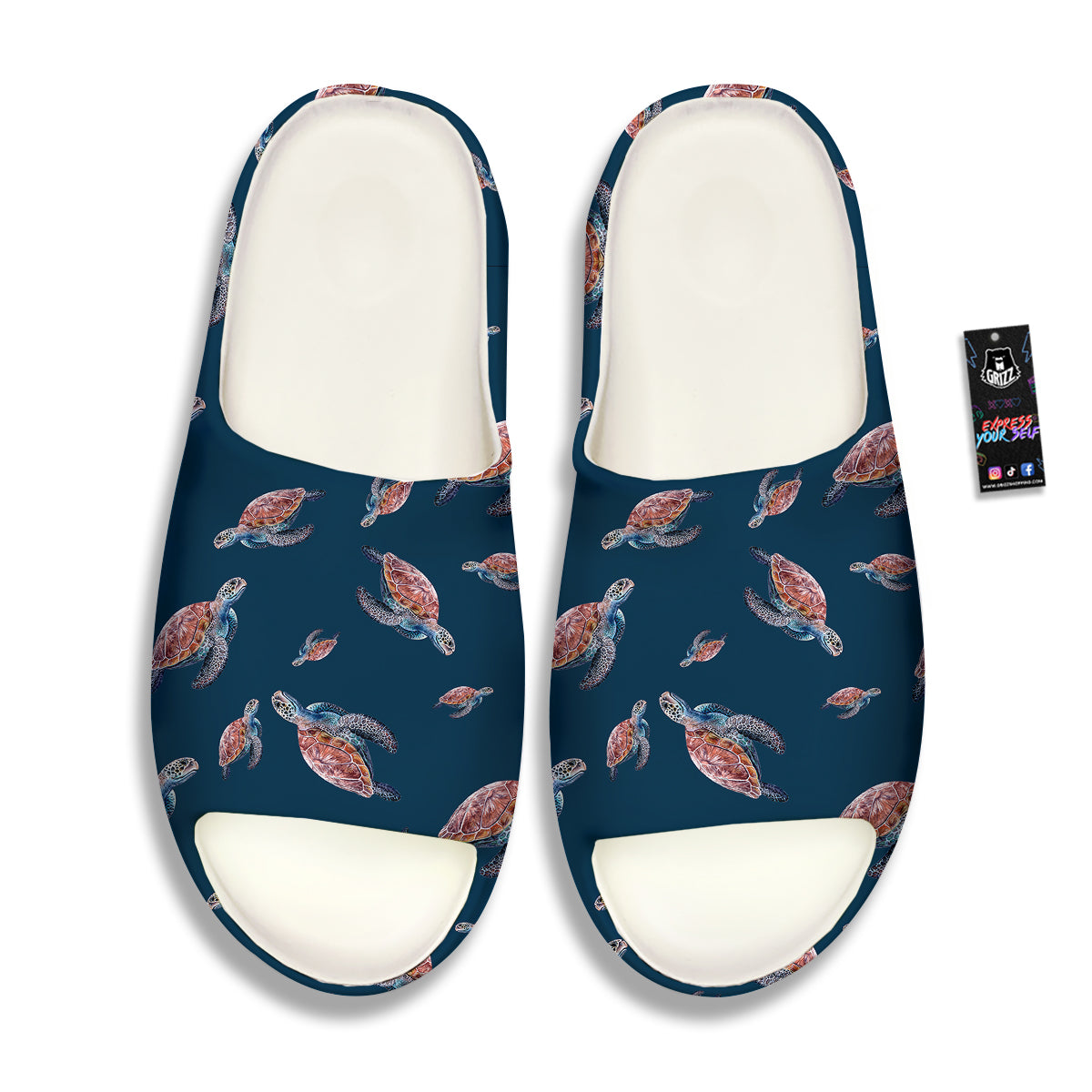 Turtle Watercolor Print Pattern Sandals-grizzshop