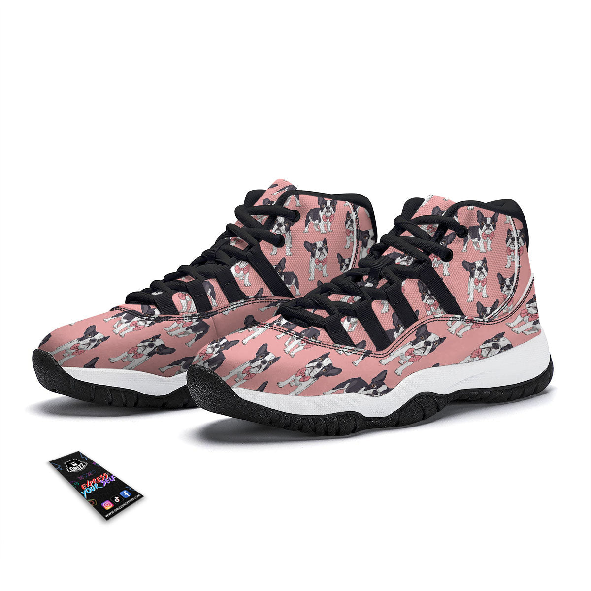 Tuxedo Bulldog Pattern Print Black Bball Shoes-grizzshop