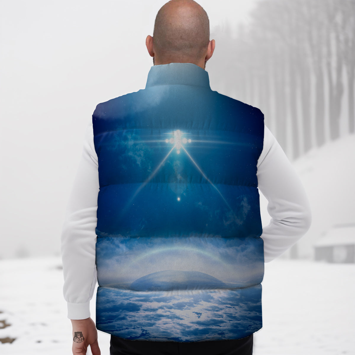 UFO On Planet Earth Print Down Vest