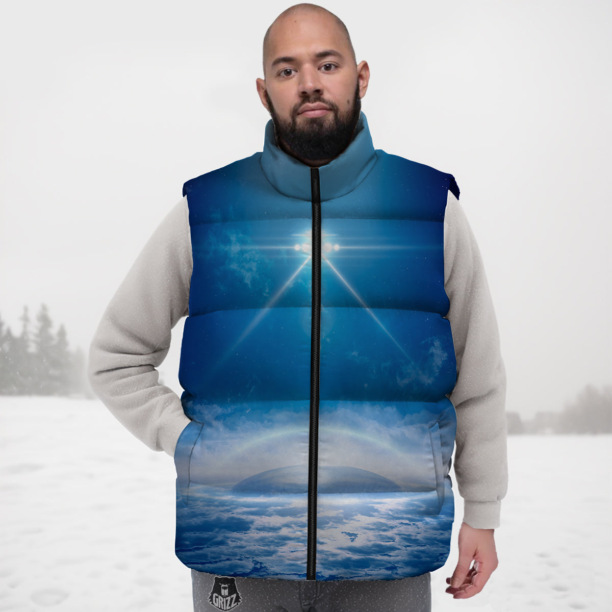 UFO On Planet Earth Print Down Vest