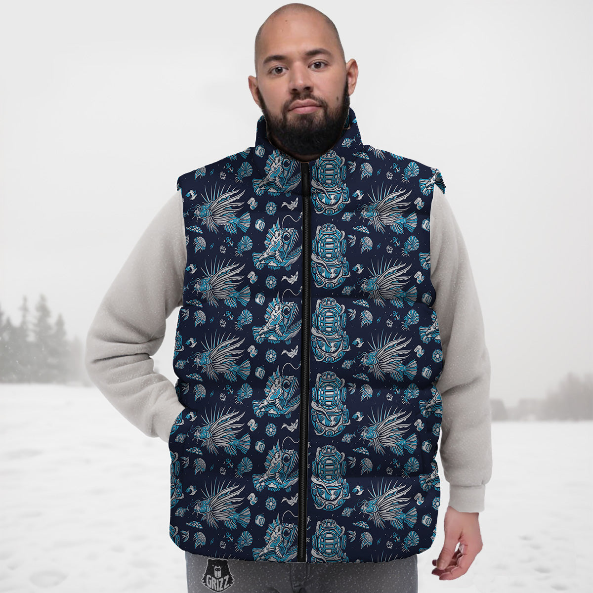 Tuxedo Frog Pattern Print Down Vest-grizzshop