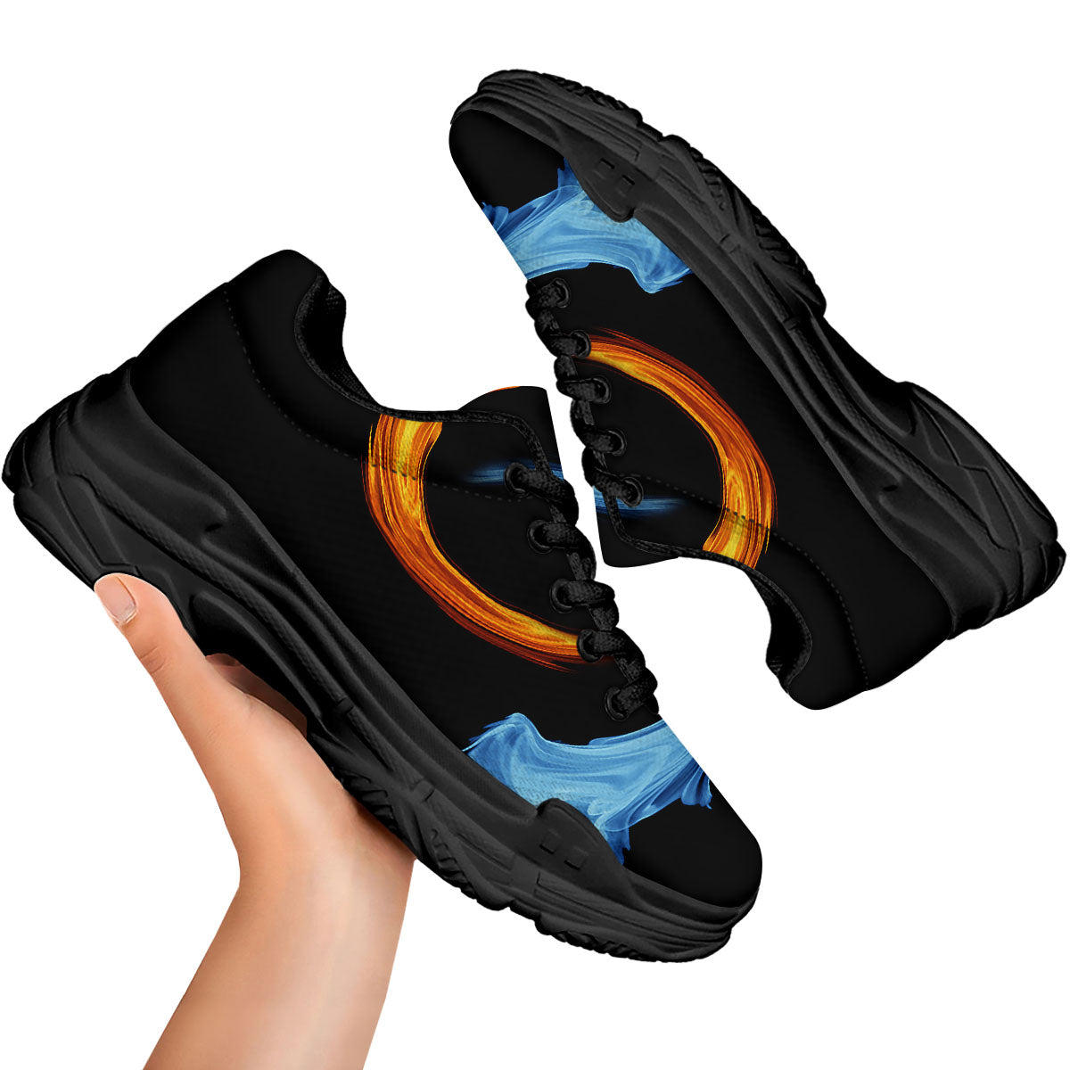 Twin Flame Blue And Red Print Black Chunky Shoes-grizzshop