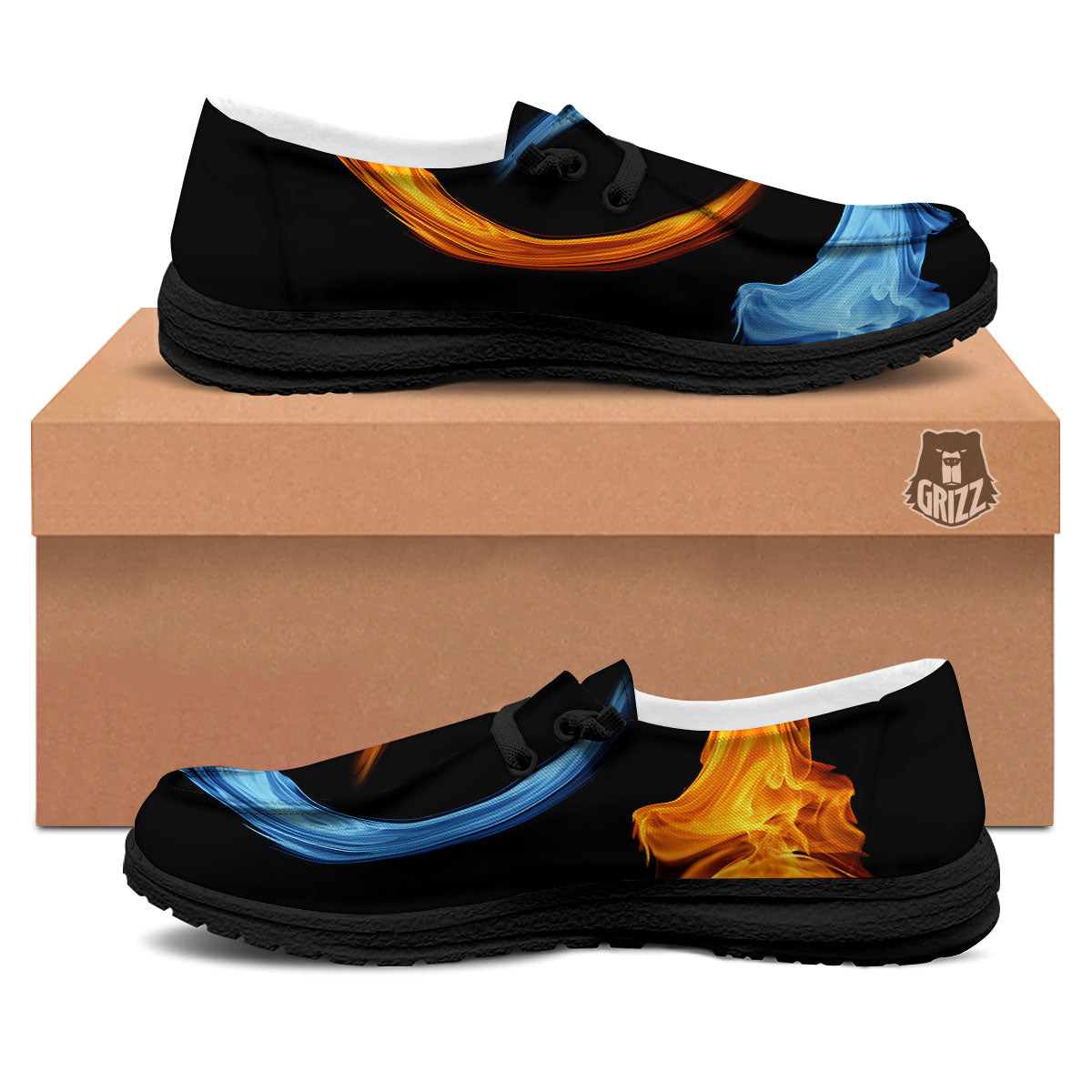 Twin Flame Blue And Red Print Black Loafers-grizzshop