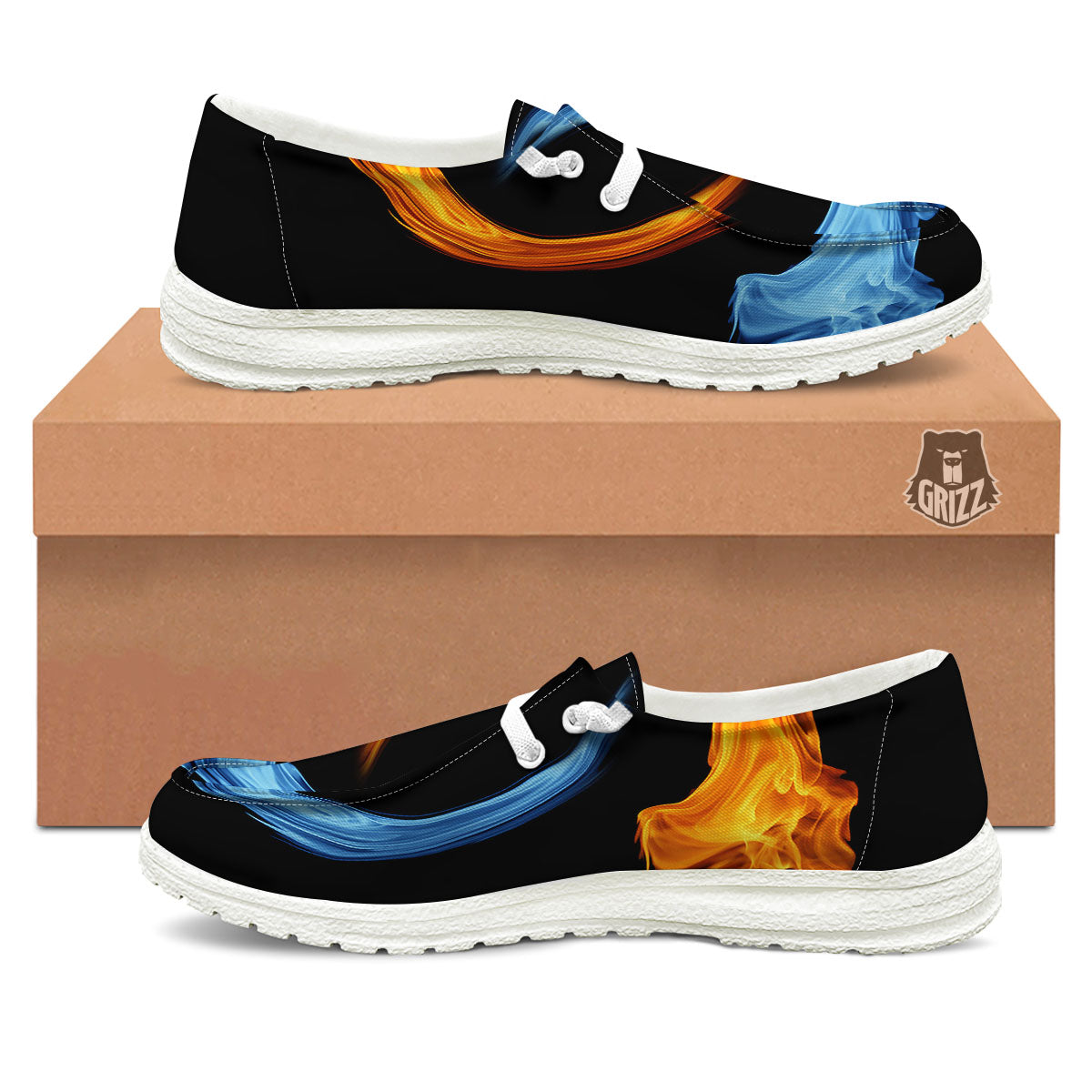 Twin Flame Blue And Red Print Black Loafers-grizzshop