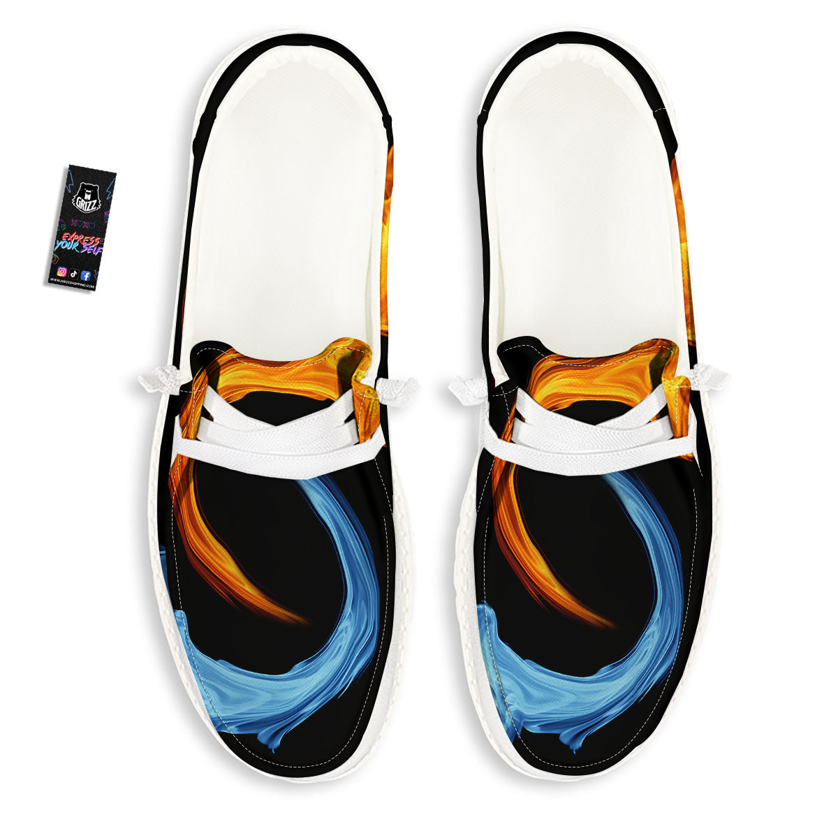 Twin Flame Blue And Red Print Black Loafers-grizzshop