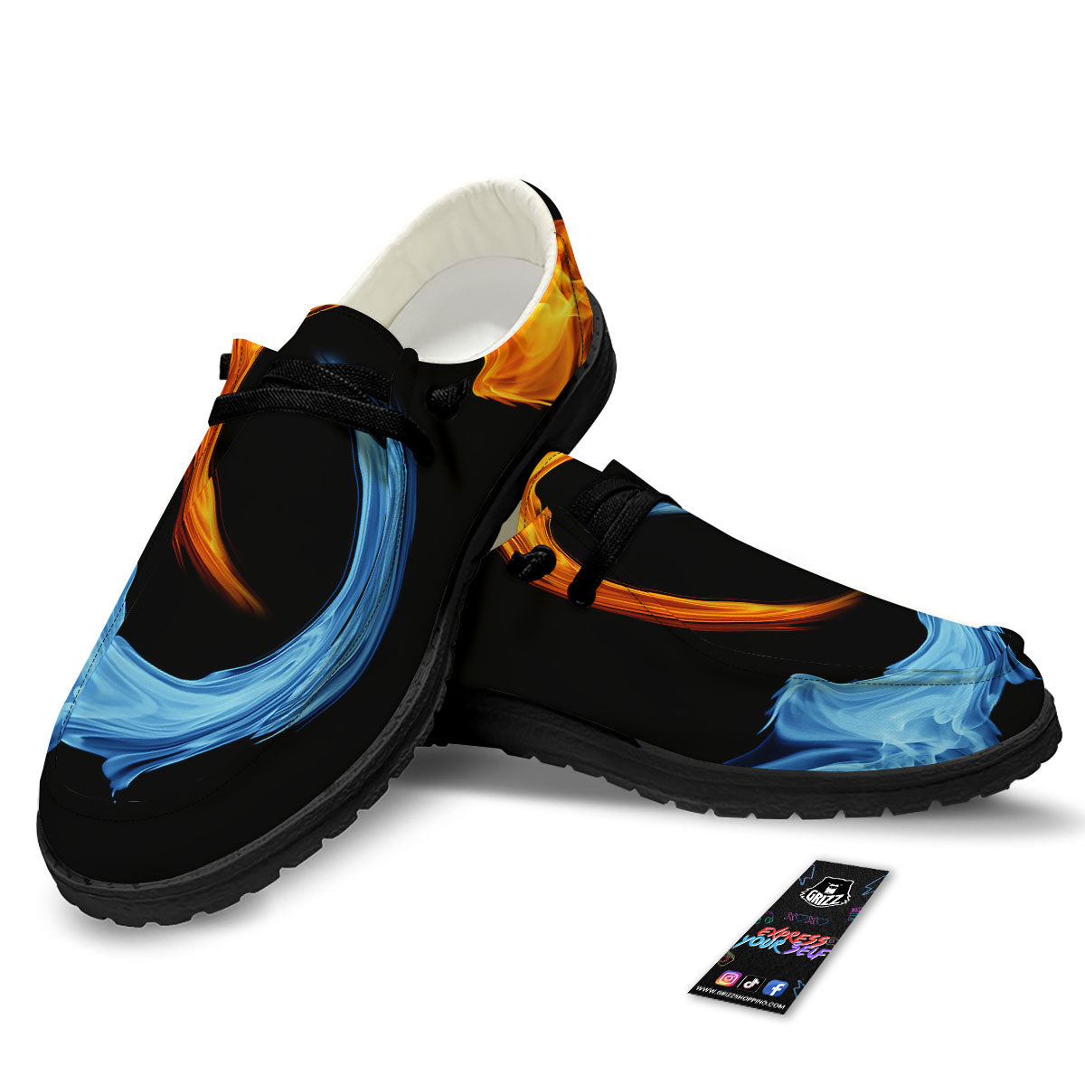 Twin Flame Blue And Red Print Black Loafers-grizzshop