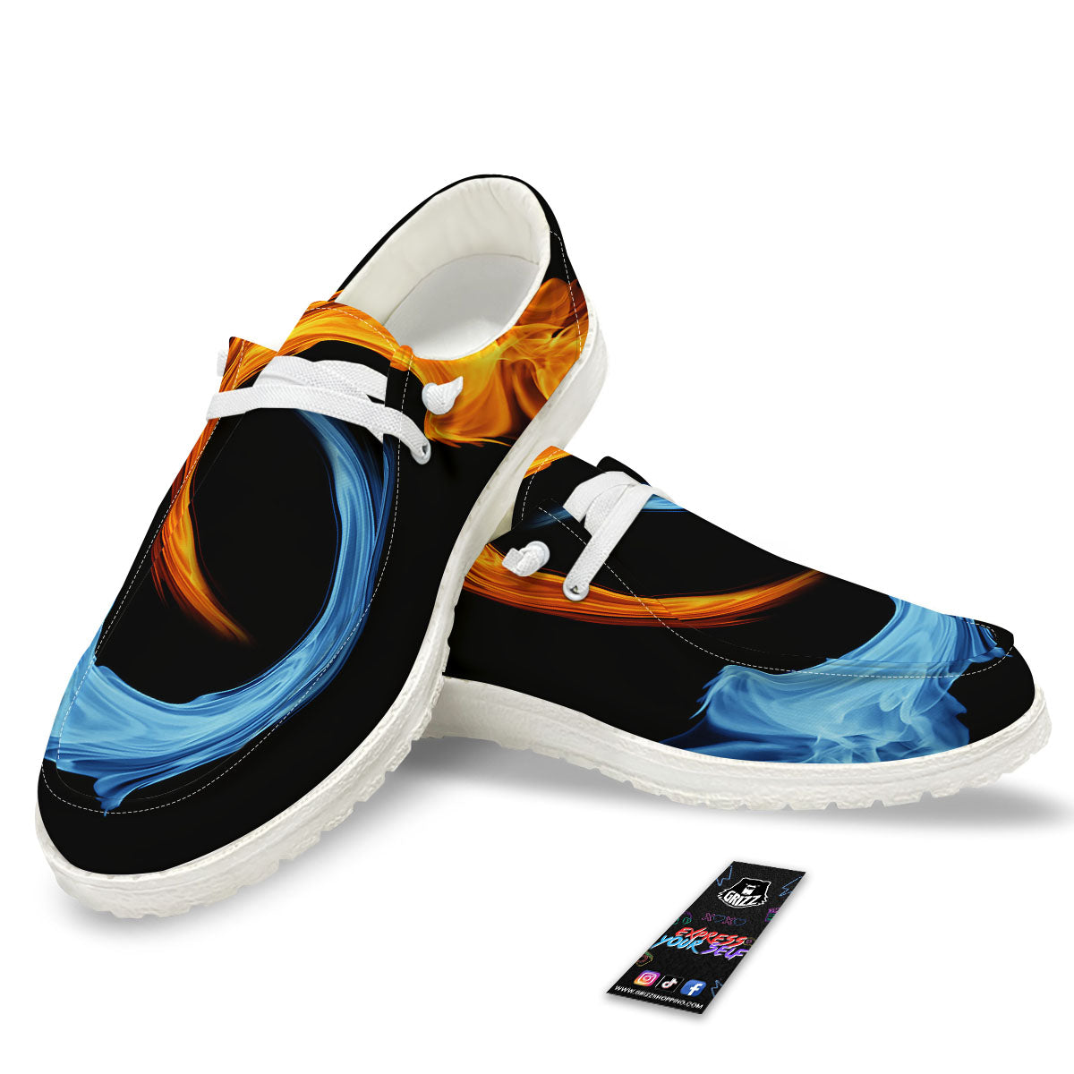 Twin Flame Blue And Red Print Black Loafers-grizzshop