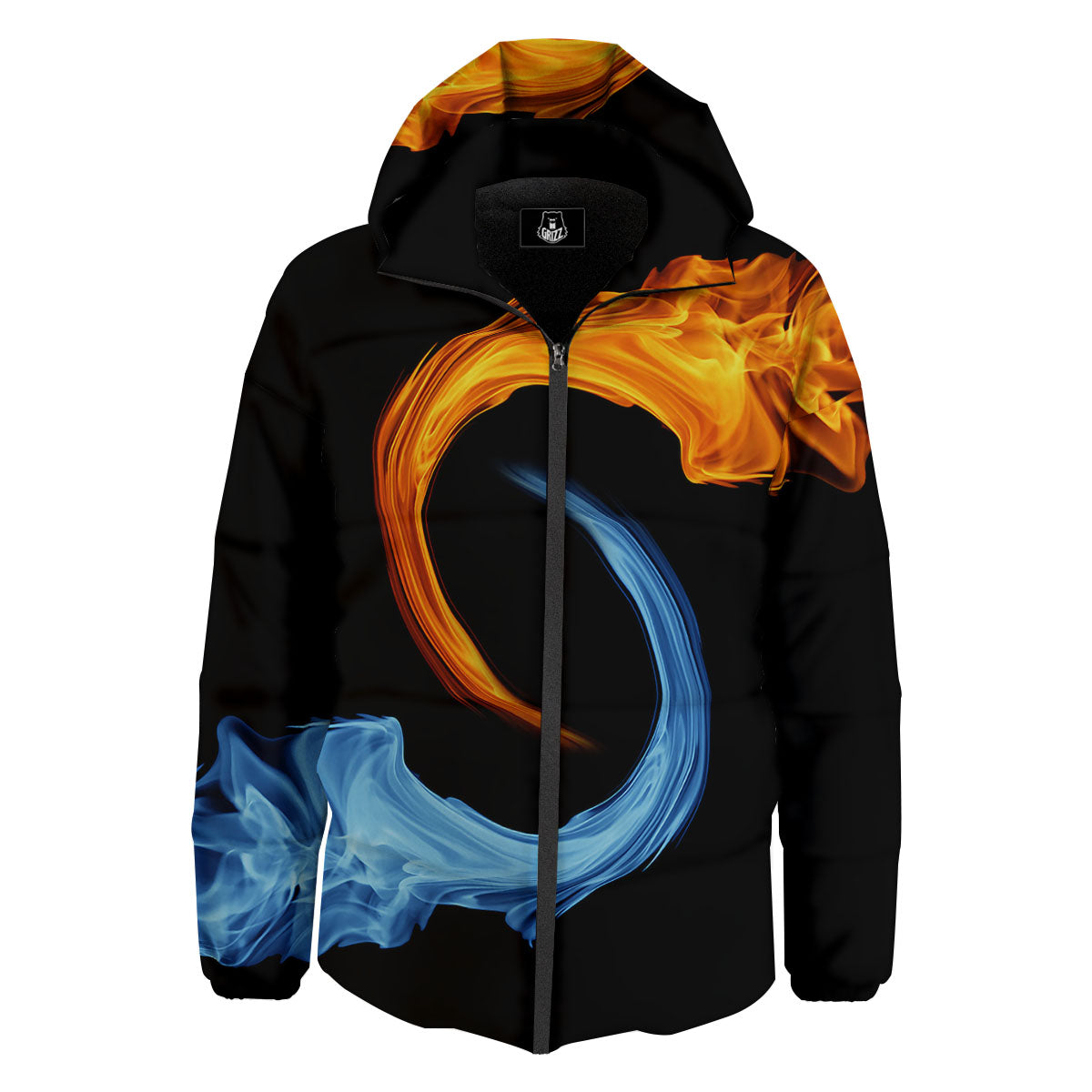 Twin Flame Blue And Red Print Down Jacket-grizzshop
