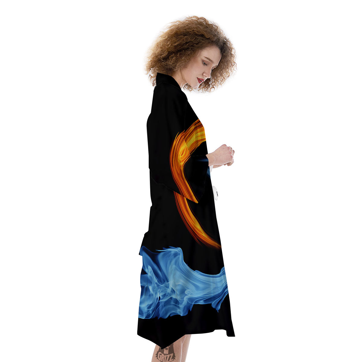 Twin Flame Blue And Red Print Kimono-grizzshop