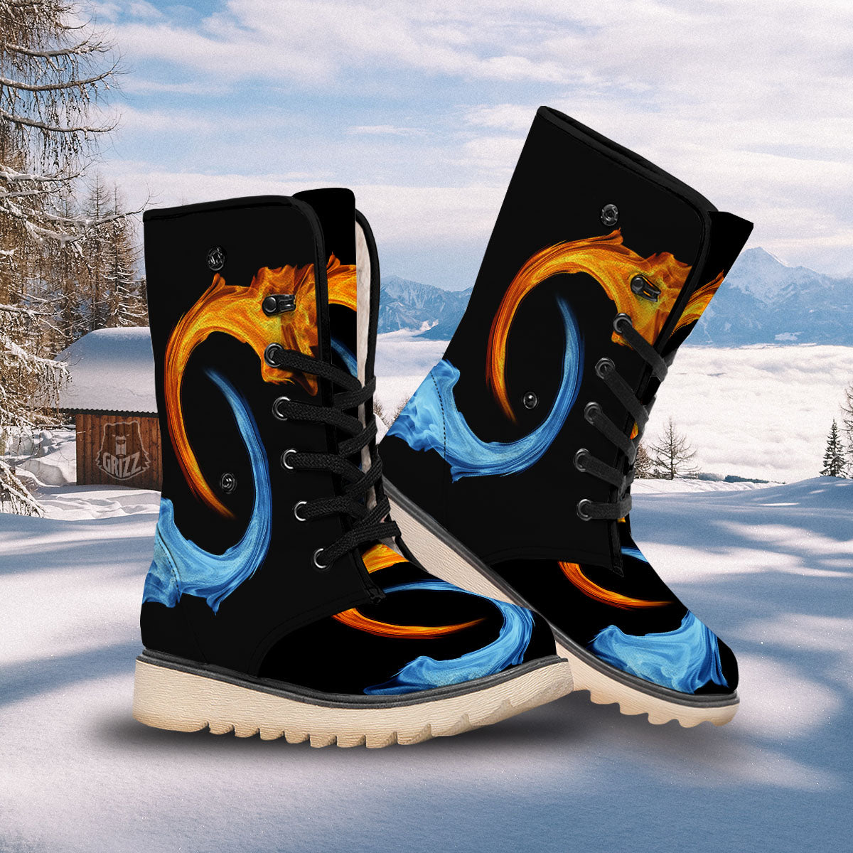 Twin Flame Blue And Red Print Snow Boots-grizzshop