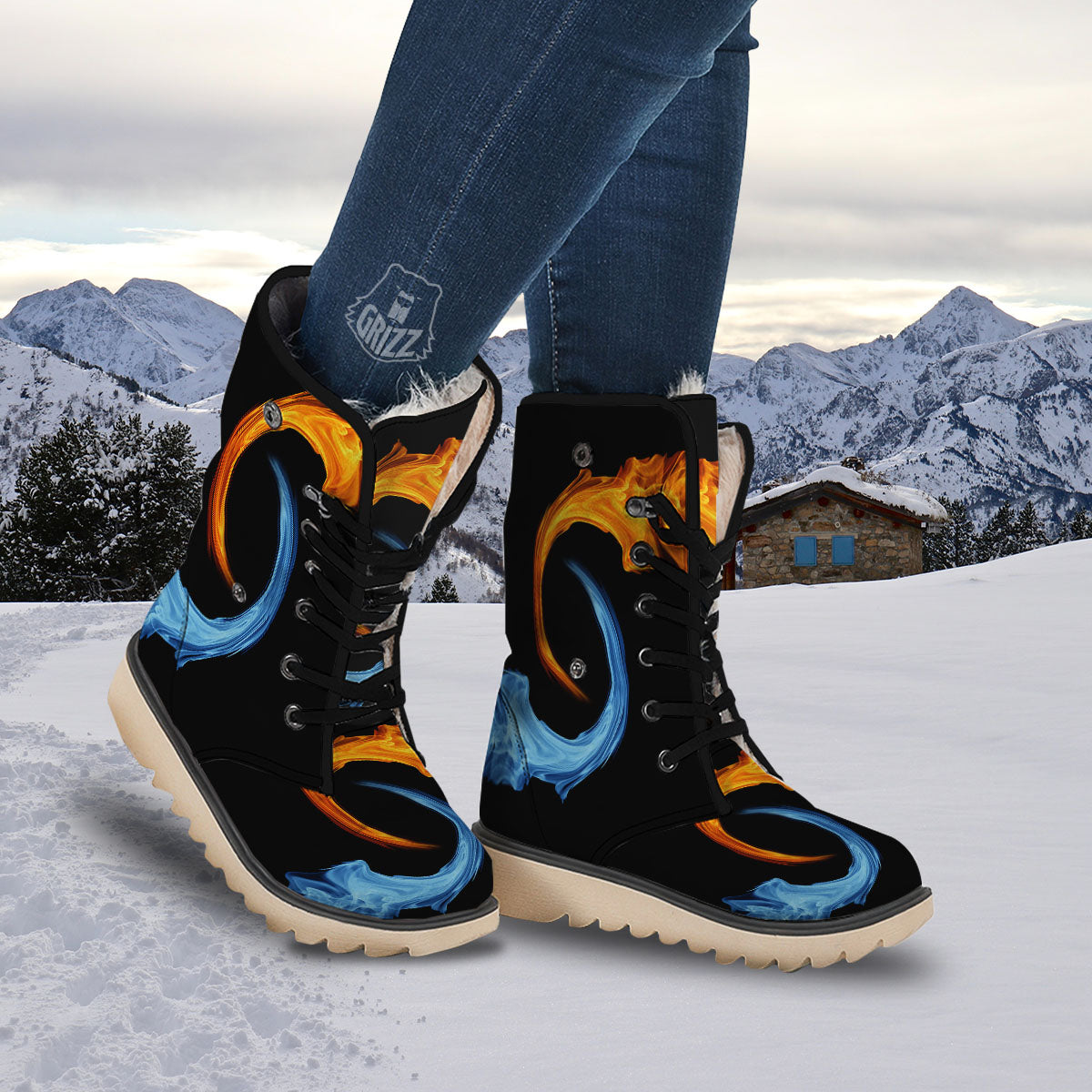 Twin Flame Blue And Red Print Snow Boots-grizzshop
