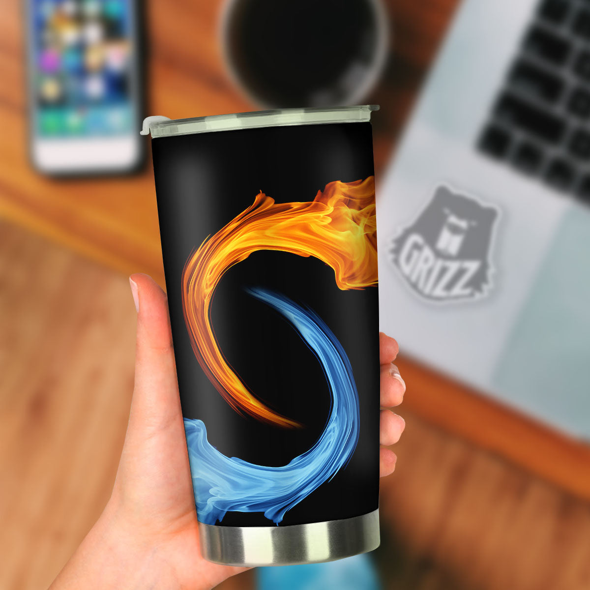 Twin Flame Blue And Red Print Tumbler-grizzshop