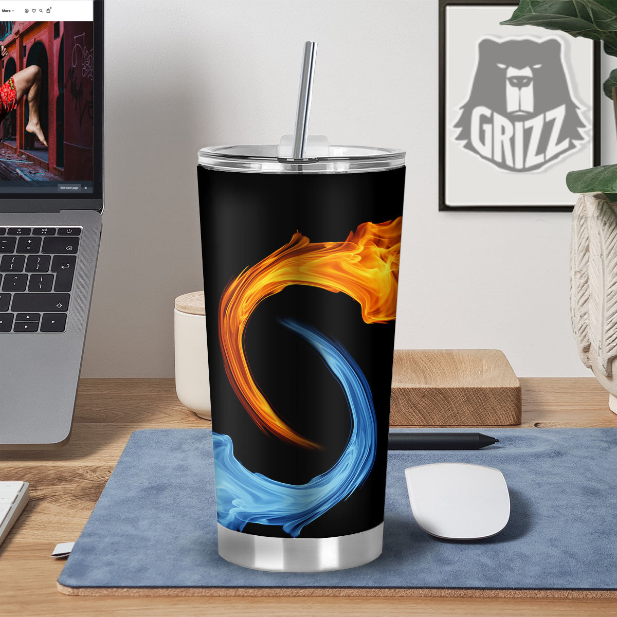 Twin Flame Blue And Red Print Tumbler-grizzshop