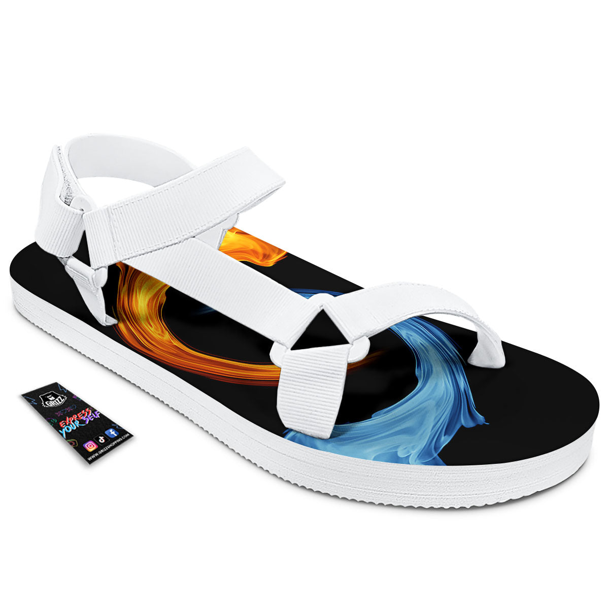 Twin Flame Blue And Red Print White Open Toe Sandals-grizzshop