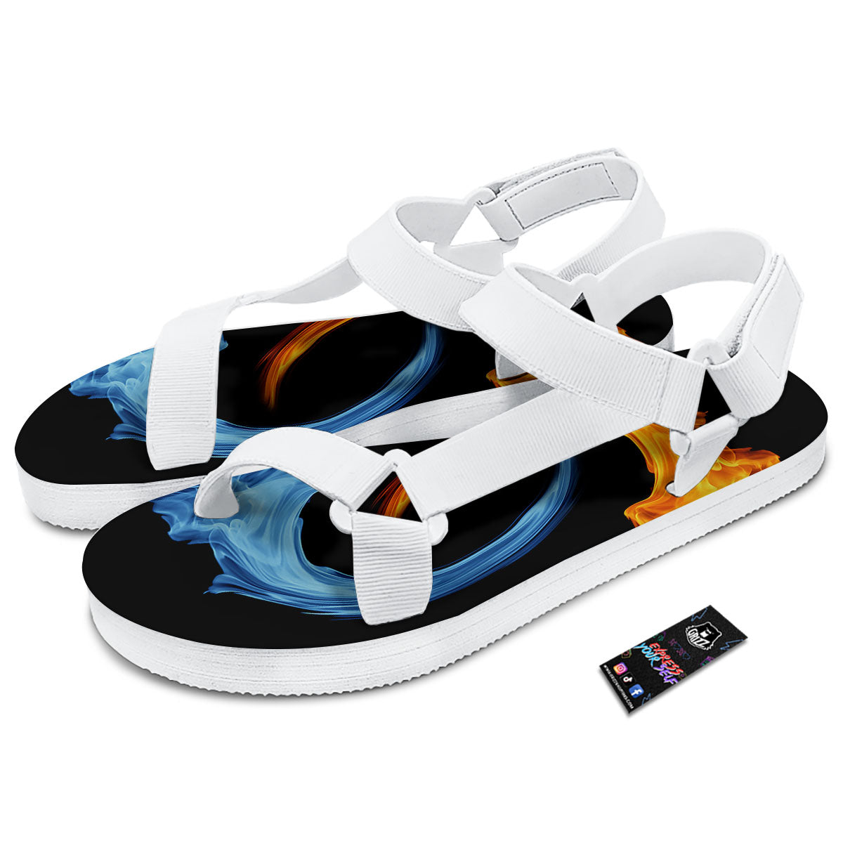 Twin Flame Blue And Red Print White Open Toe Sandals-grizzshop