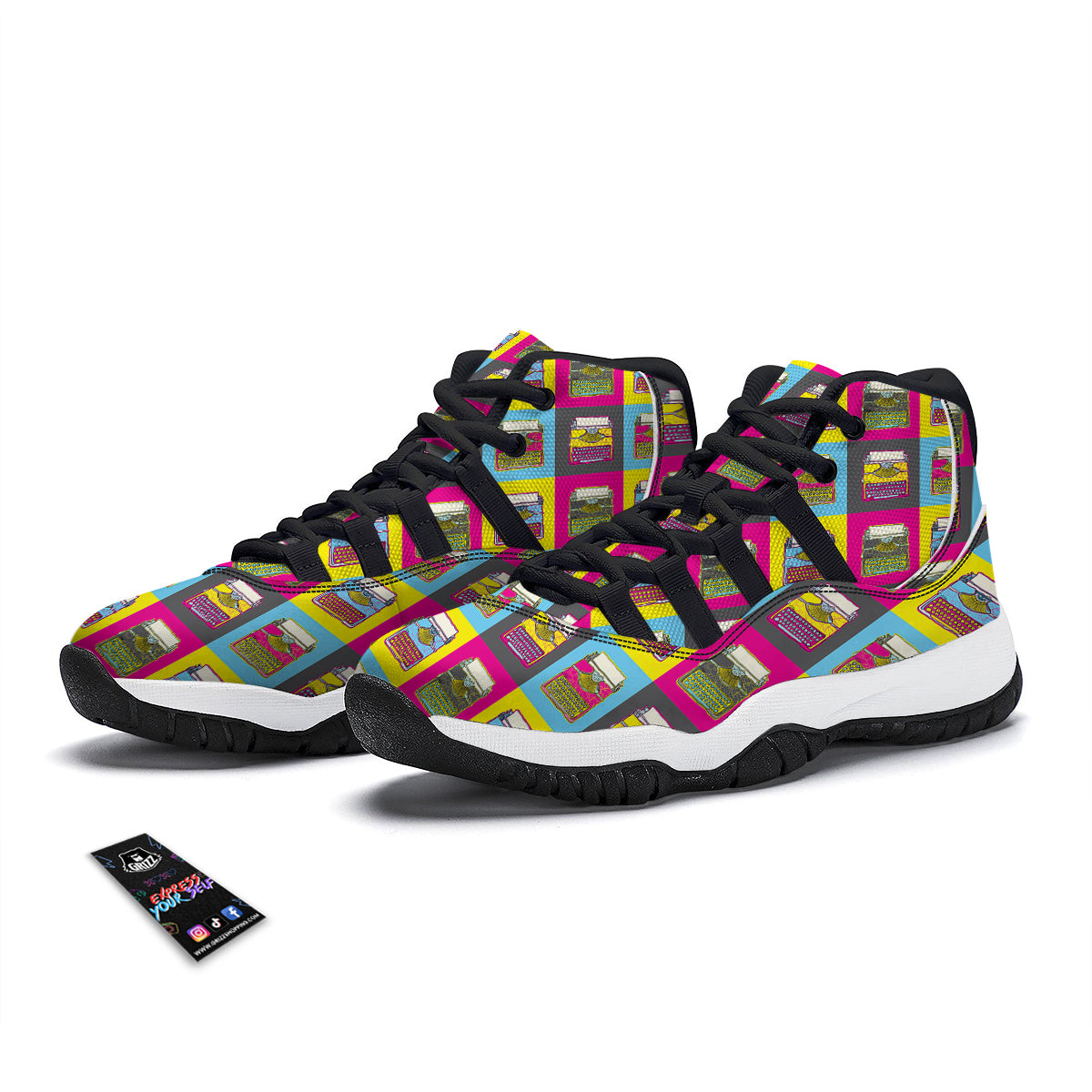 Typewriter Pattern Print Black Bball Shoes-grizzshop